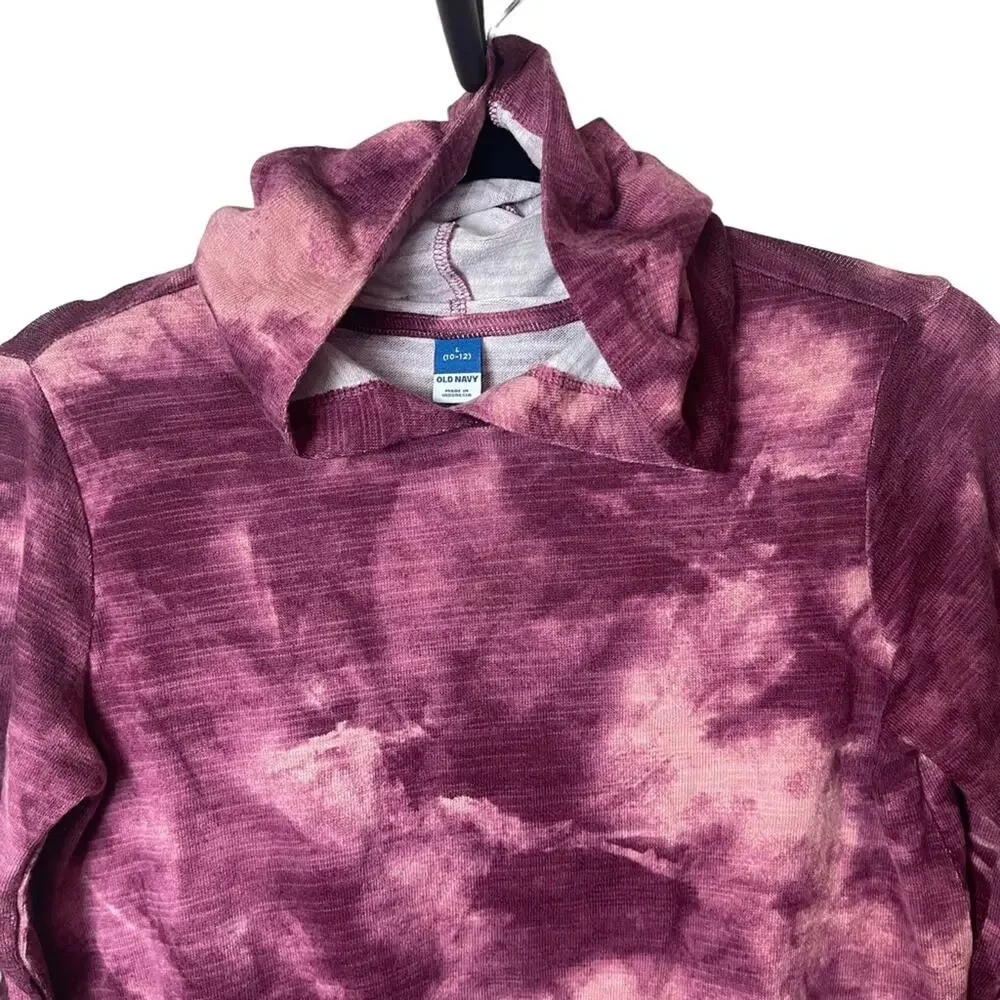 Old Navy Twist Tie Dye Long Sleeve Hoodie Raisin Pink Multi Size Large Girl